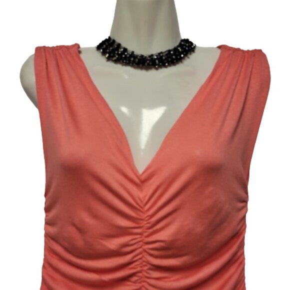 𝅺CORAL Ruched V Neck Low Back Mini Dress Size M  Size L - NWOT - Picture 3 of 7